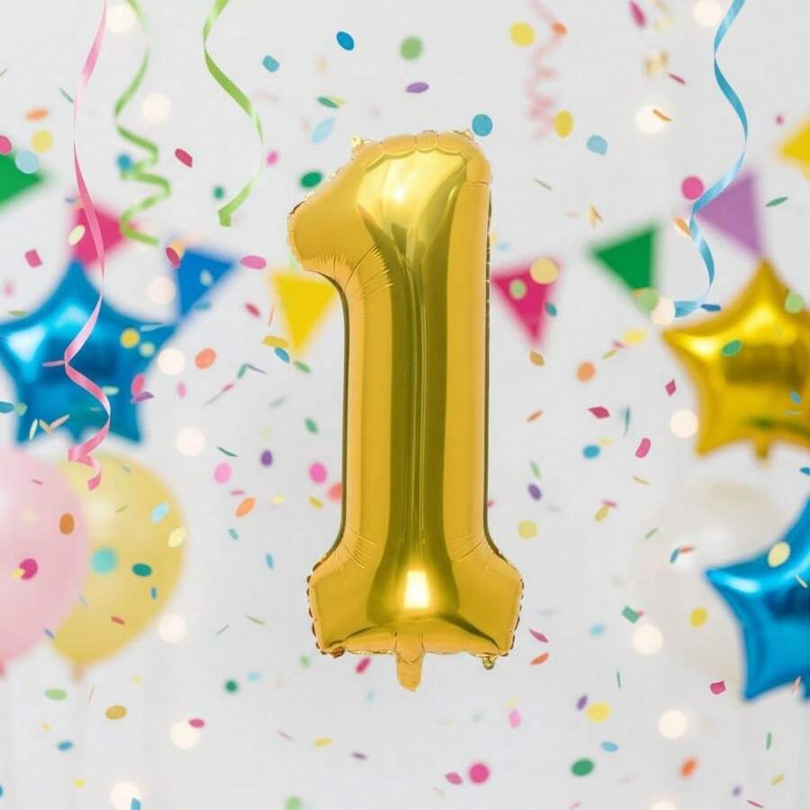 MEGA Globo Metálico Gigante 'UNO' Número 1 (32 Pulgadas / 81 cm) para Fiestas - Dorado - Ver 1