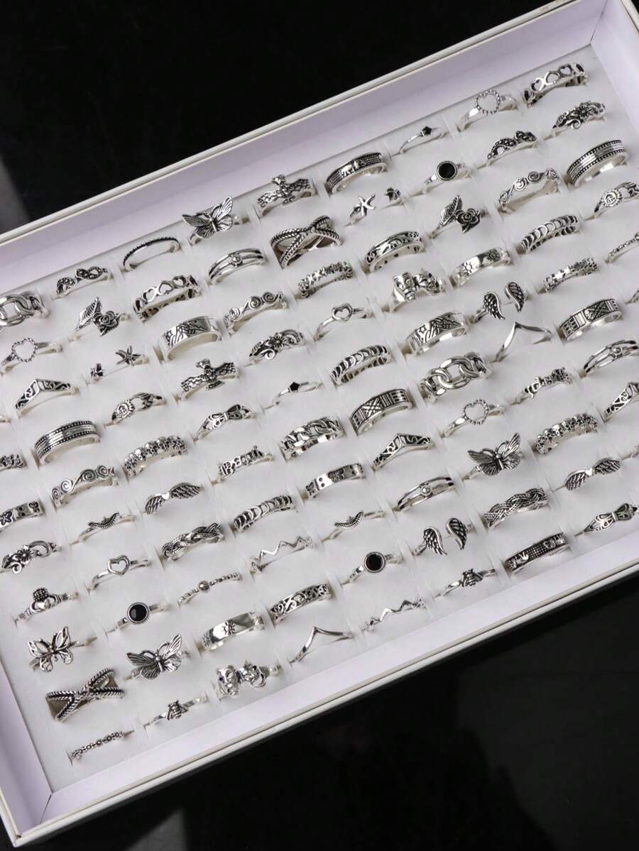 20枚/套 复古优雅波西米亚风人造石戒指，休闲派对礼物，男女日常珠宝配饰