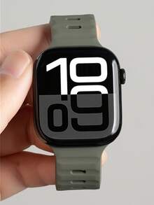 1条运动硅胶表带,兼容 42mm、38mm、40mm、41mm、44mm、45mm、46mm、49mm,时尚智能手表替换表带,适用于Series Ultra2、Ultra SE2、SE 11、10、9、8、7、6、5、4、3、2、1,男女通用 - 墨綠色 - 查看 3