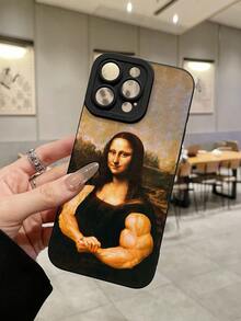 Uroczy, czarny, miękki futerał na telefon z motywem mięśni ramion Mony Lisy, kreatywny, zabawny styl, wstrząsoodporna osłona ochronna, odpowiedni dla młodych miłośników sztuki i personalizacji. Modny, matowy, matowy, odporny na upadki, miękki futerał z TPU, z pełną ochroną krawędzi aparatu, kompatybilny z 'em i Galaxy.