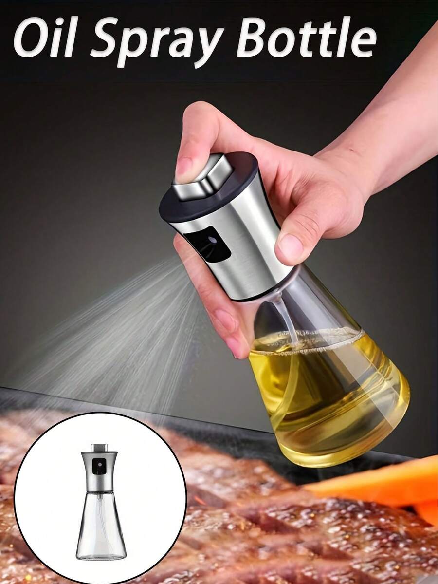Stainless Steel Glass Oil Spray Bottle - Large-Capacity Pressurized Sprayer, Ideal For Kitchen And Barbecue Use Triangular Design Perfect For Olive Oil And Grill Oil - Ideal Gift, Kitchen Essential, Cooking Oil Spray Bottle - متعدد الألوان - مشاهدة 1