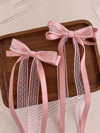 2 st eleganta spets satinband rosett håraccessoarer dubbla hästsvans flätklämmor för kvinnor, exklusiva hårdekorationer, snygga håraccessoarer med bandsvansar, hårspännen, hårspännen