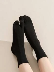 1/2/3 Pairs Women Toe Separator Knee High Solid Color Black/White/Gray Socks - Multicolor - View 7