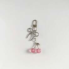 Ins Wind Cherry Bow Keychain, Pearl Bow Silver Peach Heart Shaped Girls Bag Pendant - Tay nắm cửa màu hồng - Xem 1