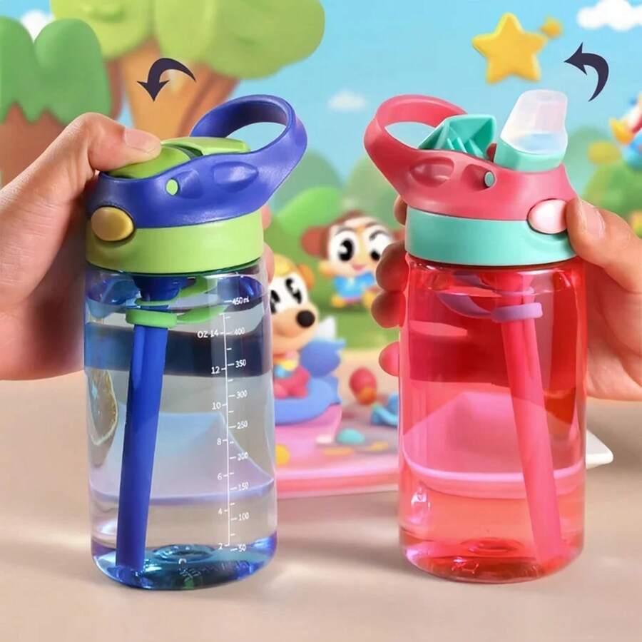 Taza de alimentación de de 480ML, botella de agua a prueba de fugas con pajita, portátil, para viaje, gimnasio, Camping, botella para beber jugo para niños - Morado - Ver 1