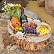 Wicker Picnic Basket With Double Folding Handles,Willow Picnic Hamper,Natural Hand Woven Easter Basket,Easter Eggs And Candy Basket,Bath Toy And  Toy Storage,Gift Packing Basket.Yellow,24515597 - 黃色 - 查看 5