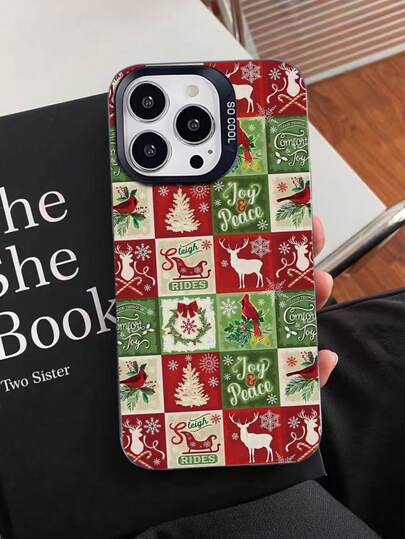 1pc Creative Personalized Christmas Plaid Pattern IMD Colorful Silver Phone Case Suitable For IPhone11 11Pro 11promax 12 12pro 12Promax 13 13pro 13promax 14 14pro 14PLUS 14promax 15 15pro 15PLUS 16 16pro 16promax 16PLUS