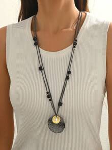 1pc Fashionable Casual Geometric Circle Beaded Long Necklace For Women, Suitable For Gift, Mother, Best Friend, Daily Wear