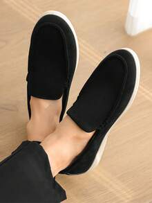 男士板鞋舒适轻便休闲运动鞋男士简约乐福鞋步行鞋 - 黑色 - 查看 4