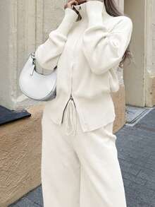 Live To Mo Women's Winter Sweater, Business Casual, Commuting Fashion Long Sleeve Zip-Up Knit Cardigan, Essential For Daily Outings - Apricot - View 7