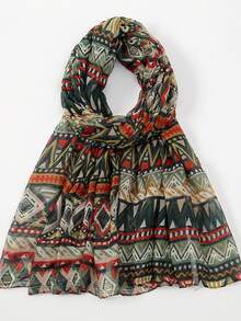 1pc Rhombus Pattern Casual Polyester Balinese Chiffon Retro Printed Scarf, Colorful Geometric Design, Autumn/Winter For Dress