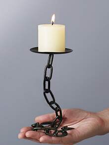 1pc Vintage Industrial Metal Candle Holders, Gothic Medieval Chain Link Candlesticks, Tabletop Lacquered Finish, Black Wrought Iron For Party Centerpiece, Holiday Decor,Room Decor,Gifts