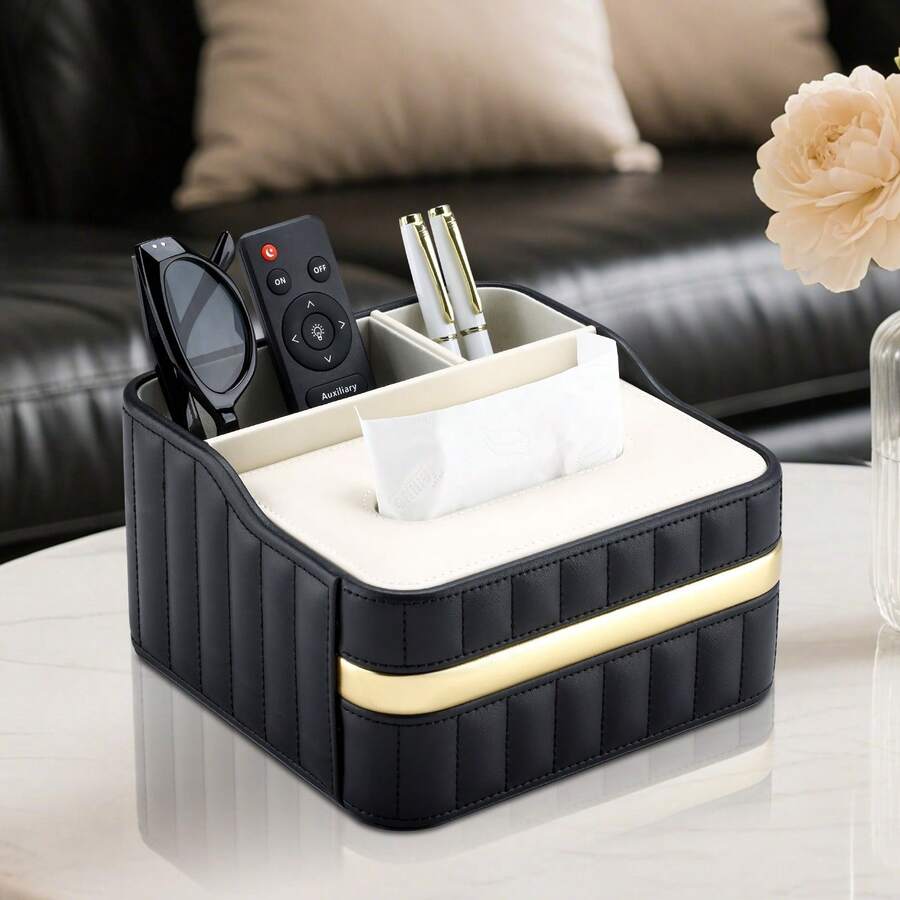 Hộp đựng khăn giấy da PU hai ngăn hình bầu dục, giá đựng khăn giấy đa năng, hộp đựng điều khiển từ xa, hộp đựng đồ trang nhã, hộp đựng khăn ăn (Quà tặng ngày lễ) - Nhiều màu - Xem 1