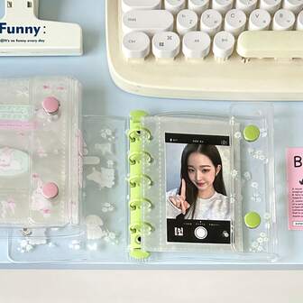 M5 Cute Double Buckle Transparent PVC Soft Cover Colorful Clip Loose-Leaf Photo Album, Memo Pad, Instant Camera Album, Nail Art Storage