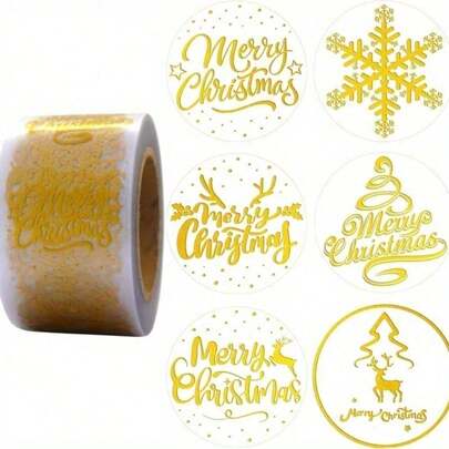 500 Hot Stamping Transparent Christmas Holiday Stickers, Gift Packaging, Sealing Decoration, Envelope Card Sealing Technology Decoration, Christmas Gifts