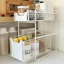 Sliding Cabinet Basket Pull Out Organizer Drawer, Kitchen Kitchen Cabinet Organizer, Sink Organizer Under Sink Cabinet Storage Rack For Kitchen Countertop Pantry Bathroom - 37.4*26.5*44cm - 白色 - 查看 3