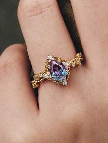 1PC Luxurious Womens Rings Violet Shining Rings For Women Engagement Wedding Band Promiss Ring Merry Christmas Valentine's Day Anniversary Gift For Her Gorgeous Jewelry Ring - 紫羅蘭色 - 查看 4