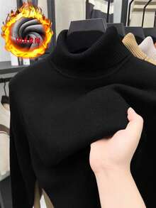 3pcs Men's Casual Comfortable Thermal Lined Turtleneck Sweaters, Slim Fit, Suitable For Indoor And Outdoor Activities, Can Be Gifted To Couples, 100% Polyester, Multiple Colors Available - Multicolor - View 3