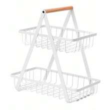 Premium 2-Tier Tabletop Fruit Bowl, 33cm Height, Wire Fruit Basket, 2 Tier Multipurpose Organizer - 白色 - 查看 11