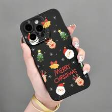 Neue lustige Cartoon-Schneeflocken-Glocke Weihnachtsbaum Rentier Weihnachtsmann kreative heiß verkaufte Handyhülle - geeignet für iPhone 16e/7/8/XR/XS/X/11/12/13/14/15/16 Pro Max/Plus, stoßfeste vollständige Schutz Handyhülle, Geschenk für Familie und Freunde - Schwarz - Übersicht 4