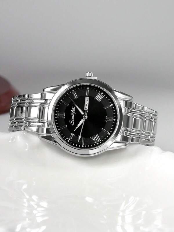 SUNLIFEX ساعة يد رجالية من الفولاذ المقاوم للصدأ بعرض تقويم وأسبوع، مقياس روماني، مناسبة للأعمال والحفلات والهالوين، مناسبة كهدية لعيد الأب