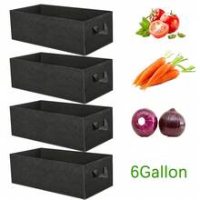  4 Packs Grow Bags, 6/10 Gallon Thickened Nonwoven Fabric Raised Garden Bed Square Flower Planter, Black Rectangle Heavy Fabric Raised Garden Bed For Vegetable Potato Onion, Durable Breathe Cloth Planting Container Pot For Indoor And Outdoor