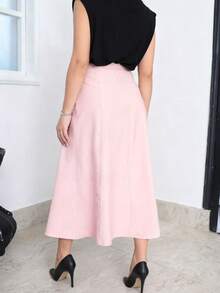 Long Skirt With Belt Zipper With Belt - Baby Pink - View 2