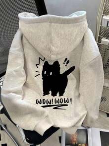 2025 HoodiesWomen's Slogan Print Thermal Lined Casual Loose Fit Hoodie Sweatshirt, Autumn/WinterLoose And Comfortablewinter Clothes For Women - 淺灰色 3 - 查看 1