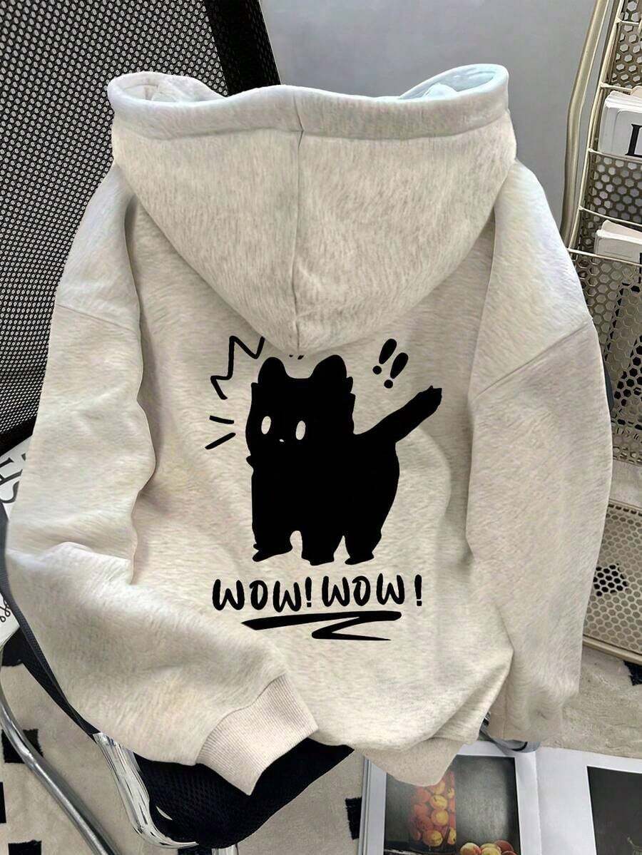 2025 HoodiesWomen's Slogan Print Thermal Lined Casual Loose Fit Hoodie Sweatshirt, Autumn/WinterLoose And Comfortablewinter Clothes For Women - 淺灰色 3 - 查看 1