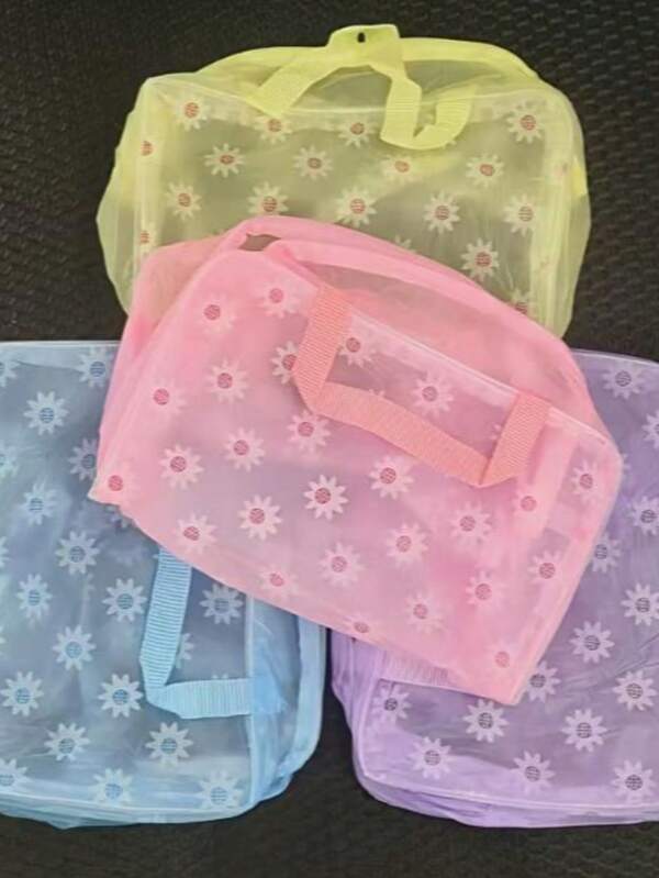Bolsa de cosméticos con estampado de flores diminutas, bolsa de maquillaje transparente y resistente al agua, bolsa de almacenamiento de artículos de tocador, organizador de viaje, bolsa de tocador portátil