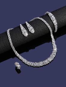 Bộ trang sức Zirconia sang trọng thanh lịch tuyệt đẹp 5 món/1 bộ dành cho cô dâu đeo trong tiệc cưới - B0455-R4S - Xem 1