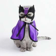 Conjunto de 2 disfraces de Halloween para mascotas, con cara de murciélago y gorra para perro y gato, accesorios para vacaciones de invierno. - Morado - Ver 1