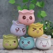 6pcs/Set Cartoon Cute Ceramic Flower Pots, Cute Succulent Plant Flower Pot With Drainage Hole Function, Suitable For Succulents And Cacti, Painted Surface Treatment, Home Office Desk Garden Gift, Very Suitable For Indoor And Outdoor Desktop Window Sill Landscape Design, Perfect Gift For Christmas, Birthday, Mother's Day - Multicolor - View 3