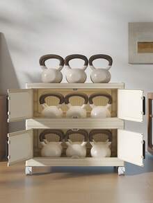 1 pieza Gabinete de almacenamiento plegable de plástico de color amarillo crema clásico, gabinete de decoración del hogar con estantes, caja apilable portátil con puerta, utilizado para almacenar juguetes y ropa, fácil de instalar, sin necesidad de electricidad, resistente a la intemperie, estantería de almacenamiento ligera que se coloca en el piso, muy adecuada para Navidad y Acción de Gracias, apta para uso en habitación, dormitorio, baño y cocina