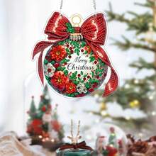 A 2D/Flat Set Of Christmas Decoration Diamond Painting Toolkit, DIY Merry Christmas Bow Shaped Diamond Painting Mosaic Pendant Handmade Bag, Acrylic PMMA Holiday Themed Asymmetrical Diamonds, Home Garden Wall And Door Decoration, Holiday Party Decoration Handmade Gifts