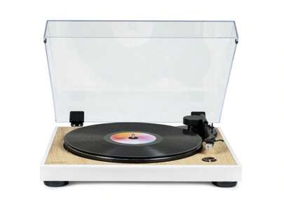 THOMSON TT301 - Tocadiscos de dise�o de 33 y 45 rpm - Cabezal de reproducci�n Audio-Technica AT3600L - Madera y blanco