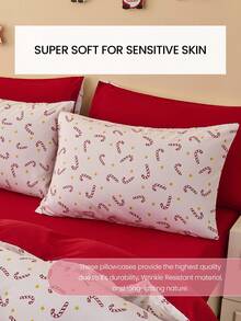 1 față de pernă cu imprimeu de trestie de bomboane de Crăciun, fără umplutură, moale și respirabilă, potrivită pentru Crăciun și decorul zilnic pentru sufragerie, dormitor, canapea, față de pernă pentru mașină, lavabilă la mașină. Pentru așternuturi de casă și articole esențiale pentru cămin, certificată Oeko-Tex