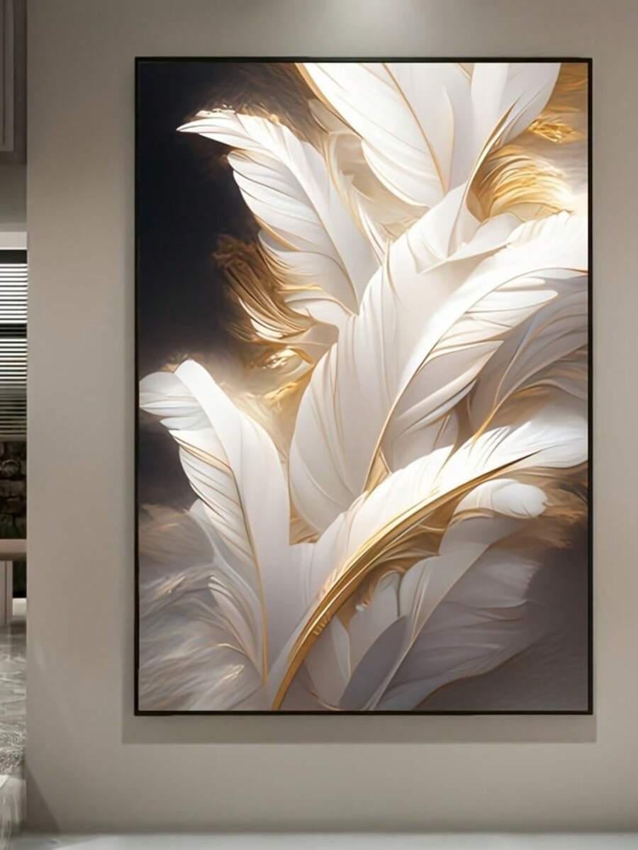 Modern Abstract Feather Canvas Print, Frameless Large Wall Art Poster, Contemporary Platinum-Inspired Decor For Living Room And Bedroom, Mixed Colors - No Frame - A - View 1
