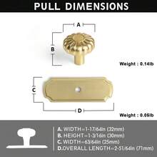 2/6个南瓜形黄铜橱柜把手/旋钮，带背板，直径1.25英寸抽屉拉手 - 銅拉絲色 - 查看 8