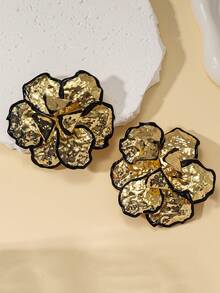 Golden Color Enameled Big Flower Floral Statement Earring For Women