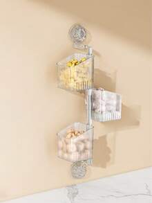 3-Tier Bathroom Kitchen Suction Cup Organizer Rack Toothbrush Holder Skin Care Storage Spice Jars Garlic Ginger Onion Wall Mount Shelf Caddy Sticky Adhesive Strong Hold Waterproof Bathroom Accessories Soap Dispenser Shower Organizer Multipurpose Storage Solution Home Kitchen Organization Pantry Caddy Stand Rack - Multicolor - View 6