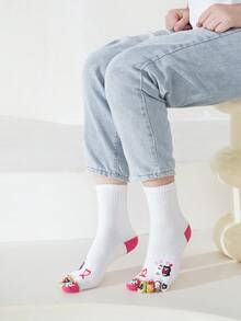 1/5 双女式可爱卡通分趾袜，创意个性化五指中筒袜，百搭时尚五趾袜，适合所有季节 - 彩色 - 查看 3