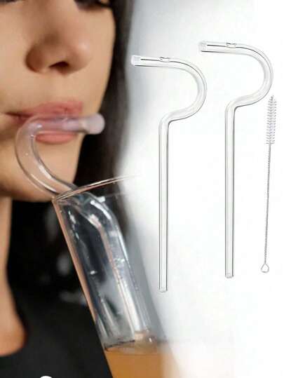 Cannucce anti-rughe per le labbra, cannucce anti-rossetto, cannucce stile Lipz, cannucce a tulipano curve con spazzolino per la pulizia, cannucce riutilizzabili, prevengono le rughe ai lati, morso orizzontale delle labbra, indispensabili per feste di Ognissanti e Natale