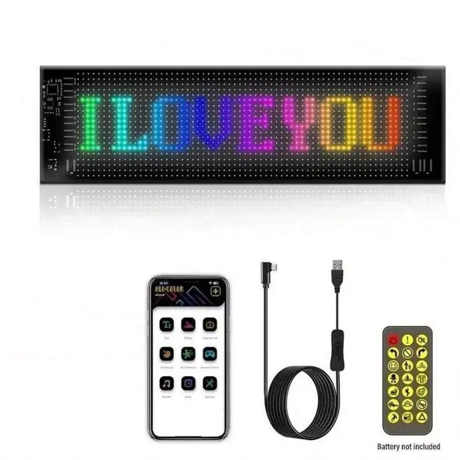 Programmable LED Display Board, Suitable For Commercial Displays And DIY Projects. 26-Inch * 4.13-Inch Animated Screen. 5V LED Signage Ideal For Shops, Bars, Parties, Celebrations, And Home Décor. Supports App And Remote Control Operation. - Colorful - View 1