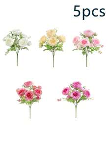 Einfache und elegante künstliche Blumen, gefälschte Pfingstrosen, künstliche Pfingstrosen, simulierter Rosenstrauß, grüne Pflanzen, Heimdekoration für Hochzeiten, Ornamente