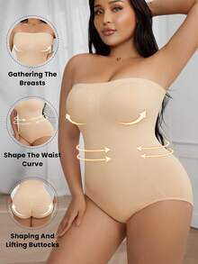 Local Delivery Women's Plus Size Shaping BodysuitTummy Control & Butt Lift, Slimming Fit, Breathable Fabric, Ideal For Postpartum Recovery & Everyday Fitness - 杏色 - 查看 11