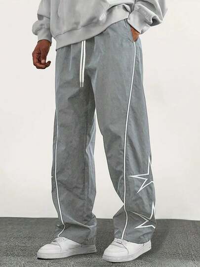 Pantalones de corte holgado para hombre Bordado de estrellas a rayas laterales Estilo americano vintage