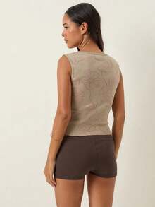 Women's Chic Solid Black Short Elastic Waist Slim Fit Skinny Micro Shorts Daily Lounge Outing - Màu Khaki - Xem 5