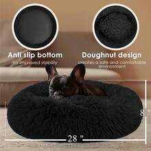 20in Calming Donut Washable Round Fluffy Pet Bed For Indoor Small And Medium Dogs And Cats (Light Grey) - 黑色 - 查看 9