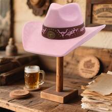 Unisex Western Cowgirl Hats With Floral Band Fashionable Bull Head Wide Brim Fedora Caps For Daily Life And Party - Pink - View 3